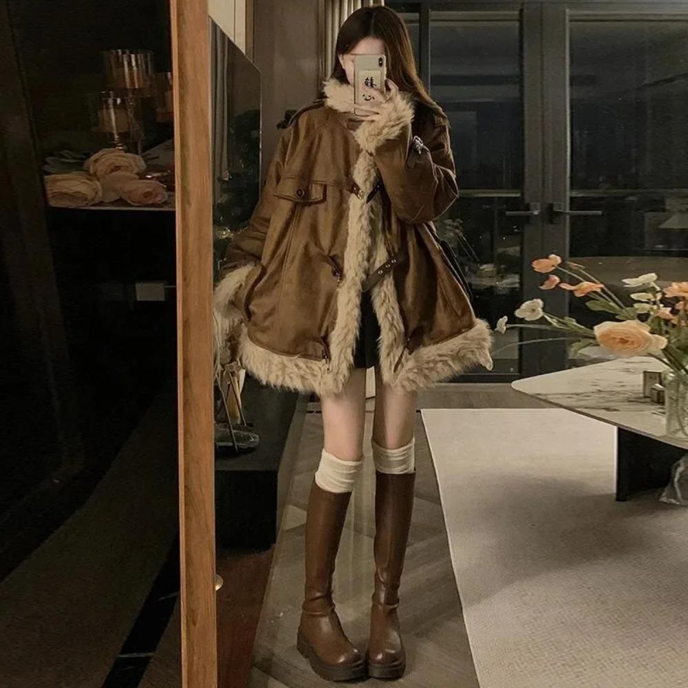 Vintage Maillard Stand Up Collar Cotton Coat for Men and Women Fashionable Versatile High-end Winter