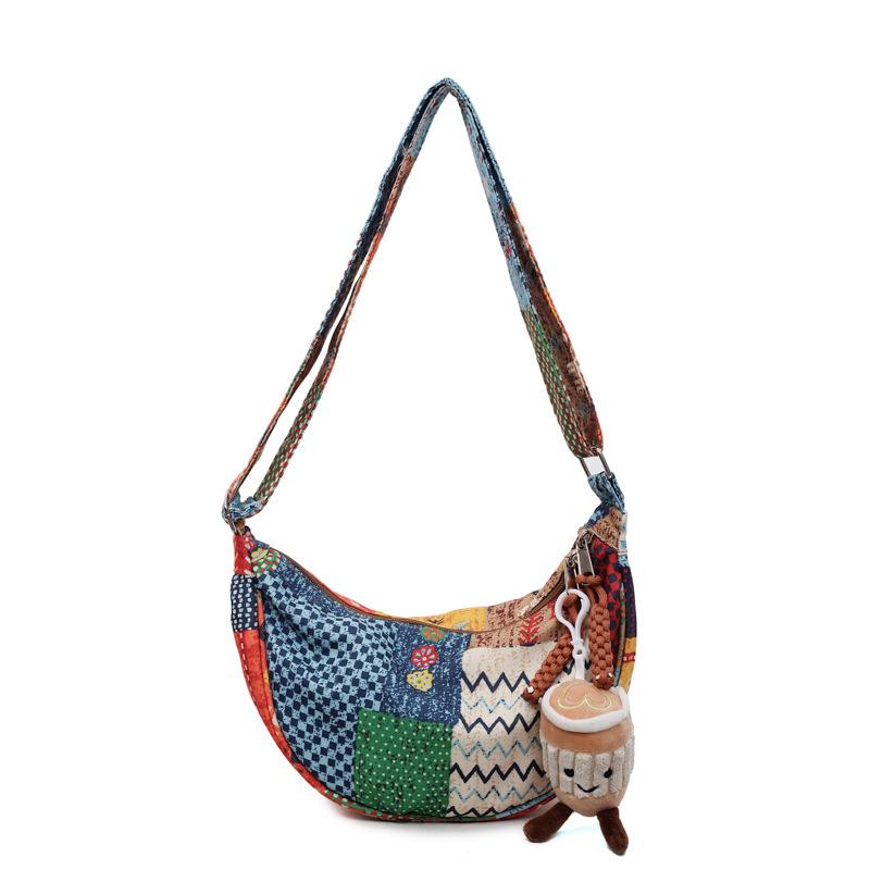 Wind Canvas Bag Women'S Summer Fashion Ethnic Style Shoulder Bag To Work Commuter Messenger Bag