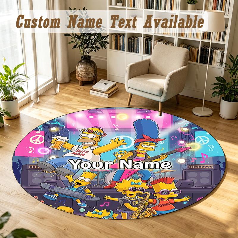 The Simpsons Personalized Round Rug Support Custom Name, Soft Home Decor Mat