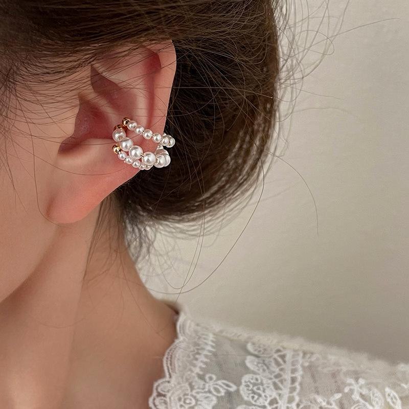 French Retro Pearl Beaded Three-Layer No-Piercing Ear Clip - Stylish, Elegant, High-End Cartilage Earring