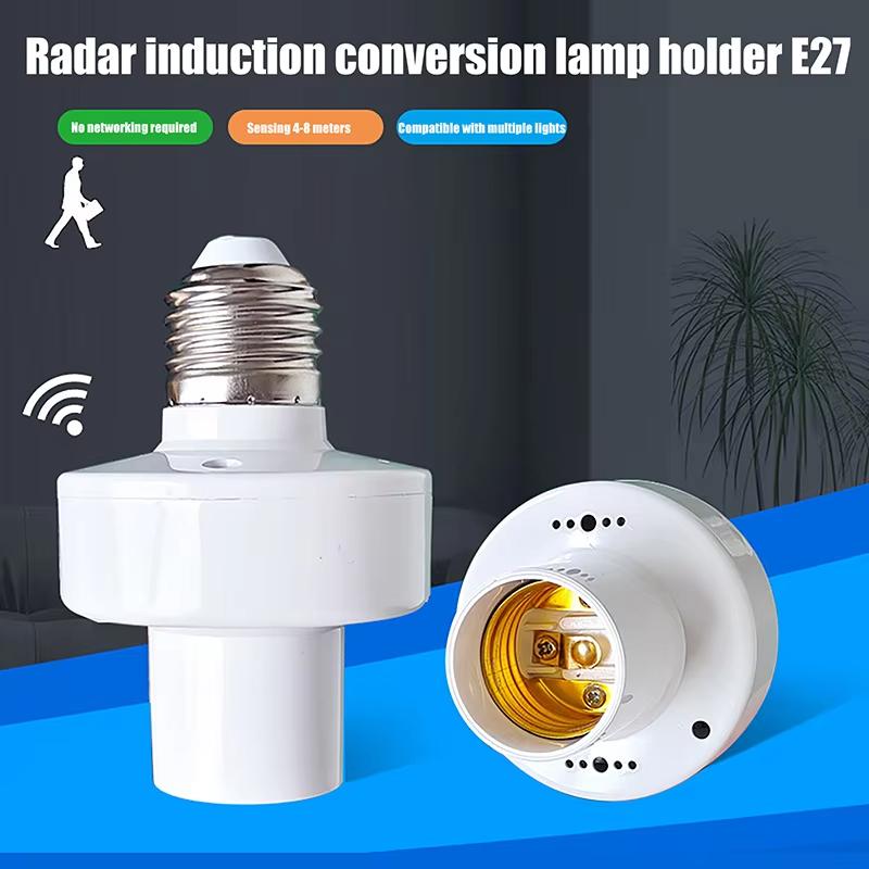 360° Smart Led Bulb E27 Plug Radar Motion Sensor 220V Light Bulb Holder 3-8m Sensing Distance LED Bulb Lamp Holder Auto On/Off Socket Adapter