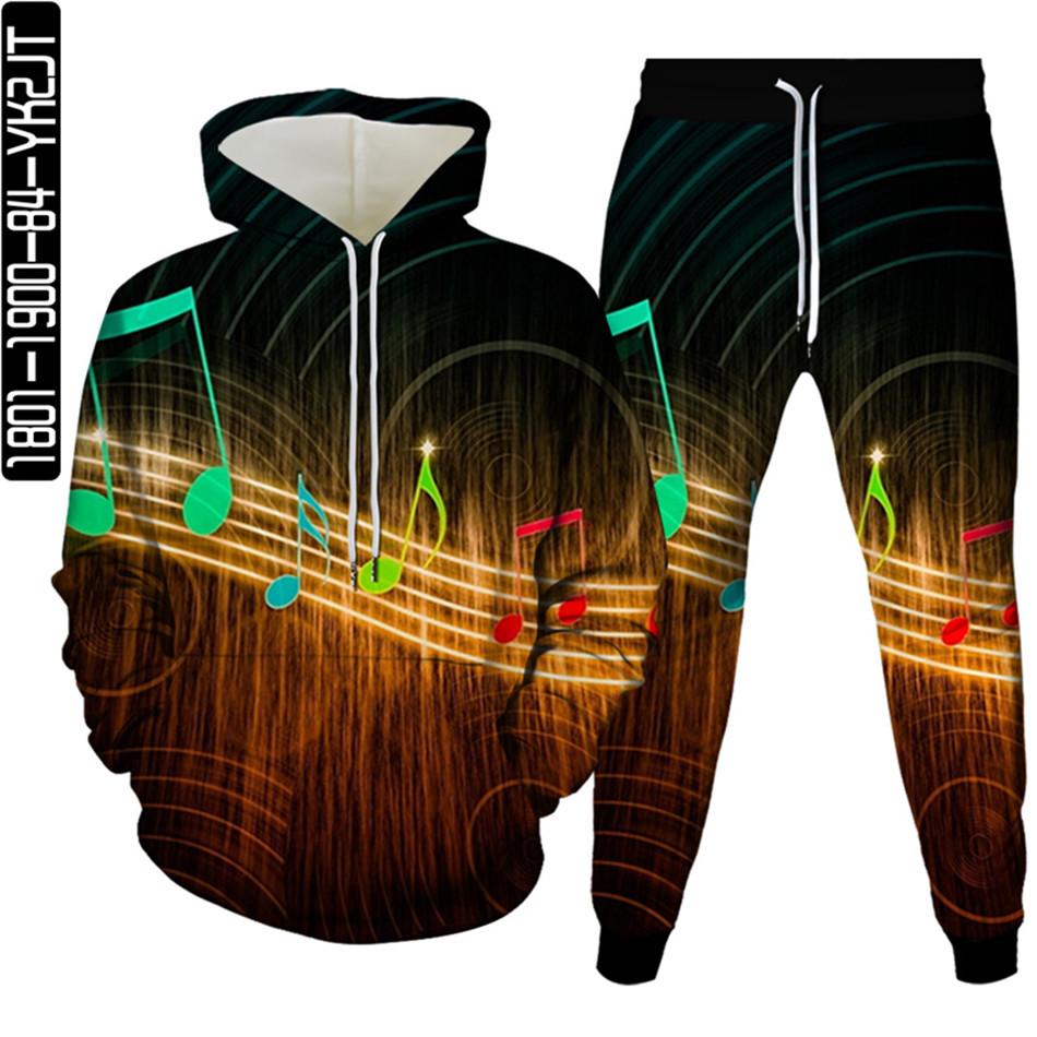 Musical Note 3D Druck Männer Trainingsanzug 2 Pcs Sets Herbst Frühling Hoody Sweatshirt + Lange Hosen Sport Weibliche Mode Kleidung anzug S-6XL