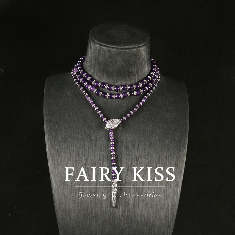 Spirit Snake Amethyst Handmade Beaded Diamond Necklace Copper Wax Inlaid Exquisite Elegant Light Luxury Jewelry