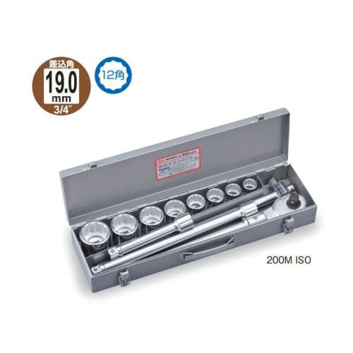 TONE 200MISO Socket Wrench Set, 19.0mm (3/4") Drive, Silver, Includes 12 Pieces