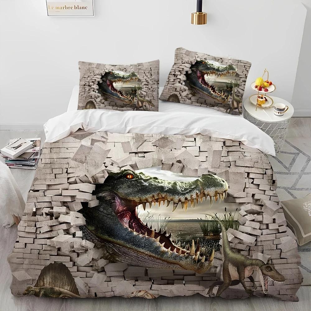 3D Cartoon Dinosaur Illusion Comforter Bedding Set,Duvet Cover Bed Set Quilt Cover Pillowcase,Queen Bedding Set For Boys Gift