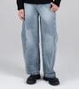Beoteunseoul Vertical Stitching Pattern Balloon Fit Denim Pants (Blue)