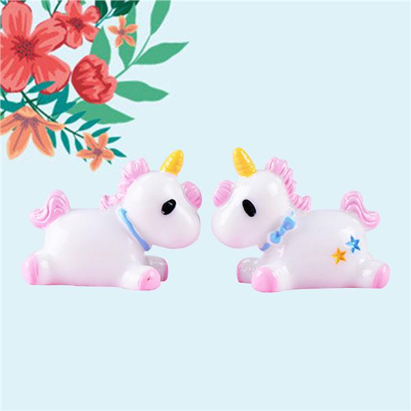 2Pcs Miniatures Unicorns Mini Resin Micro Landscape Bonsai Home Succulent Garden Craft Fairy Decor
