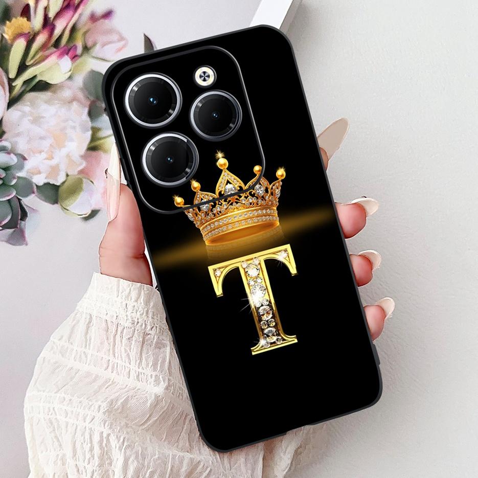 Pro pouzdro Infinix Hot 40 Pro X6837 Luxusní kryt s písmeny a korunkou Měkké silikonové pouzdro na telefon Pro Infinix Hot 40i Hot40 Pro Hot40i