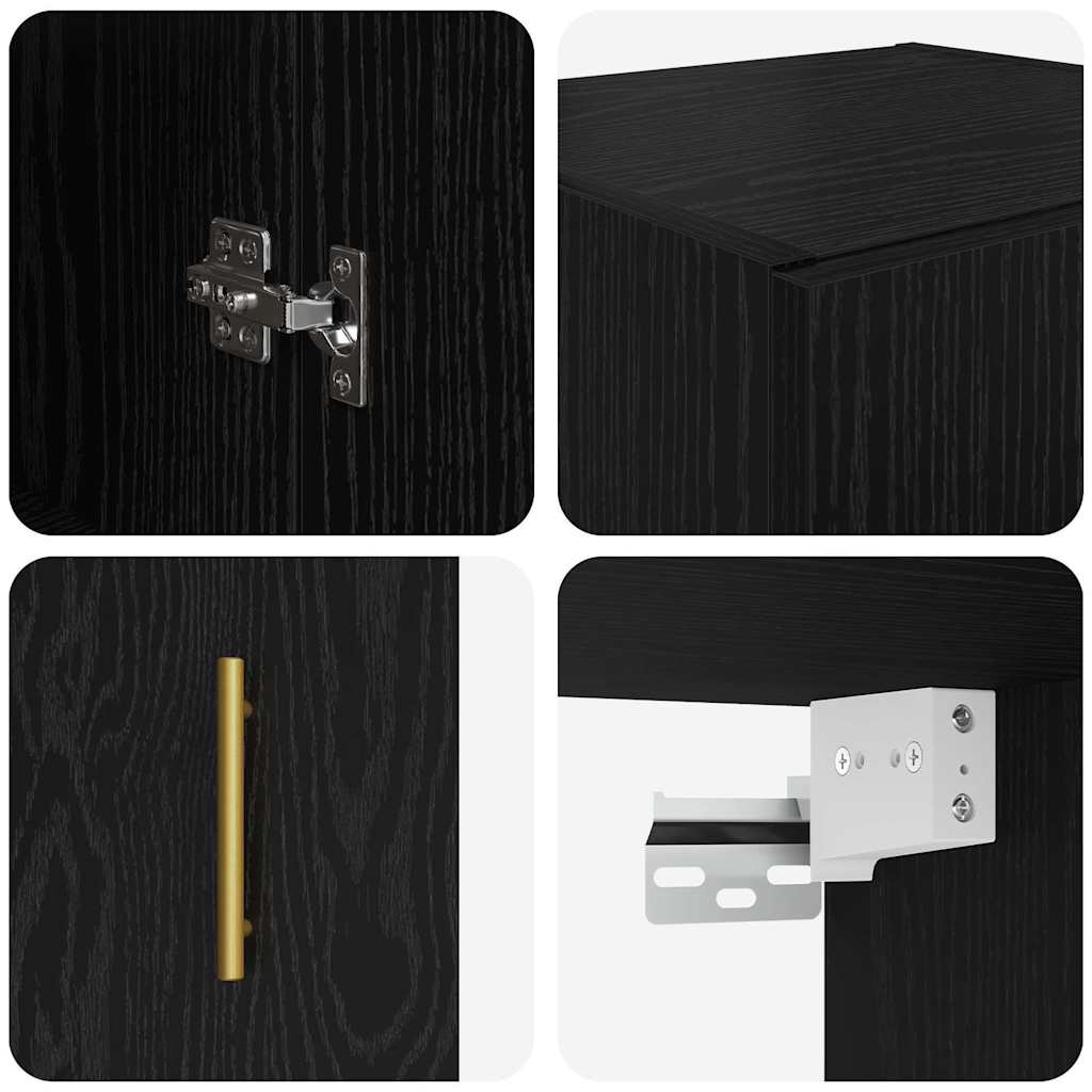Wall Mounted Cabinet in Black Oak Effect 34.5 x 34 x 90 cm
