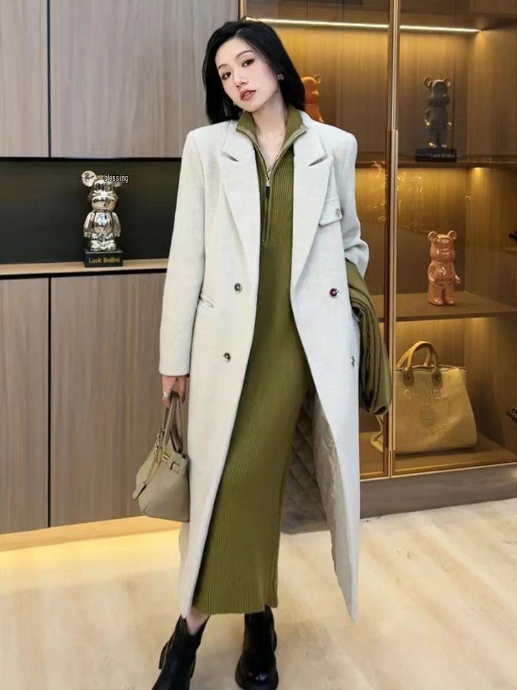 Women's Cozy High Neck Zipper Over-the-Knee Knitted Dress for Autumn & Winter