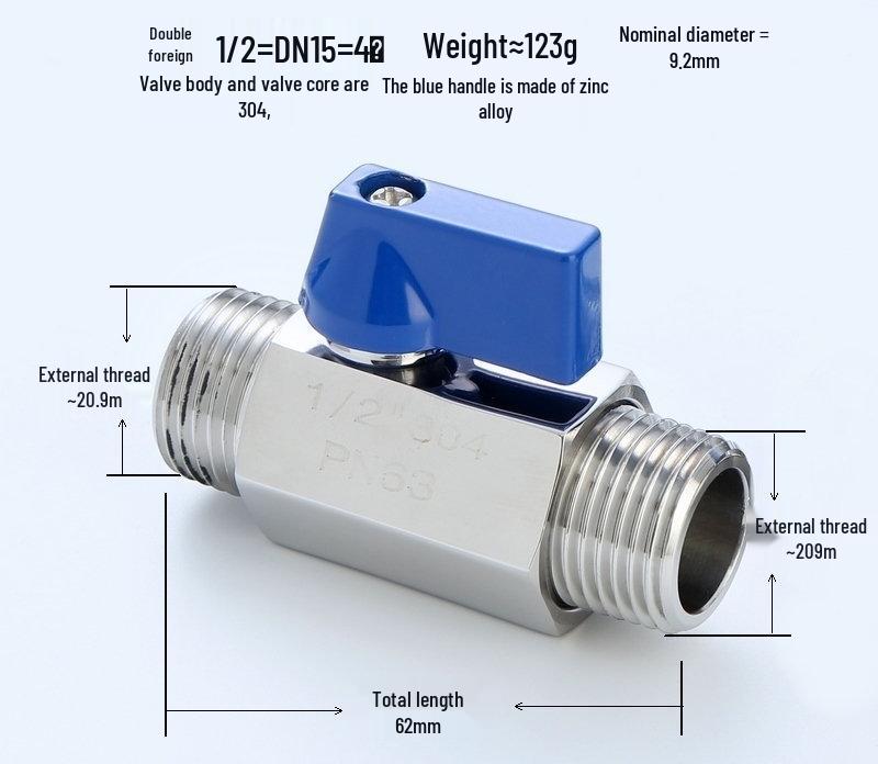 304 Stainless Steel Mini Manual Ball Valve with Male & Double Female Threads