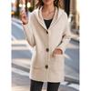 Women's Mid-Length Hooded Knit Cardigan - 2024 Autumn/Winter Casual Solid Thick Sweater Coat