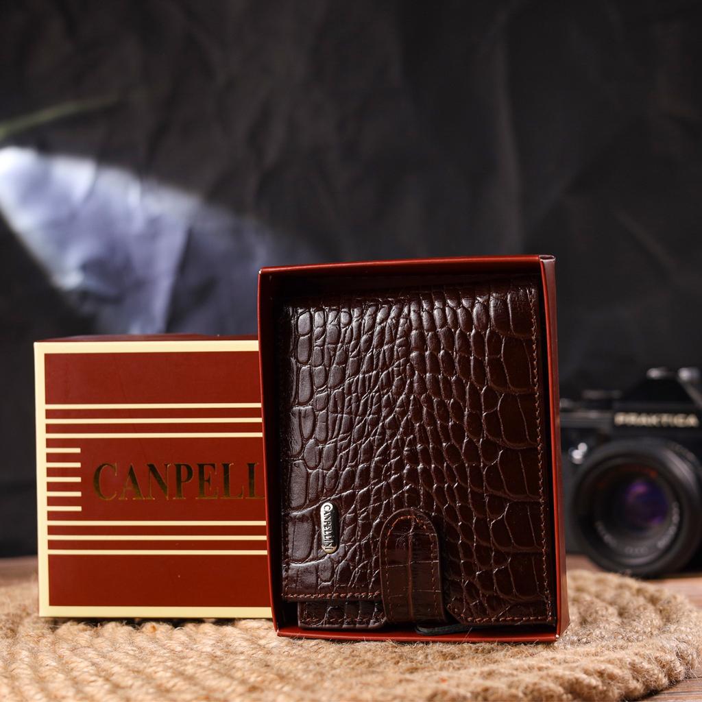 Horizontal Men's Wallet Made of Genuine Textured Leather CANPELLINI Purse 21503 Brown