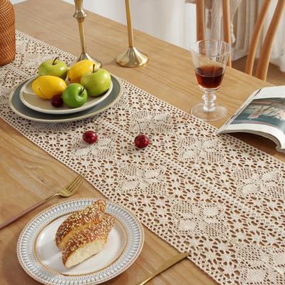 Nordic Style Macrame Table Runner Hollow Out Handmade Woven Tassels Bohemian Rustic Tapestry Tablecloth Cover Decoration