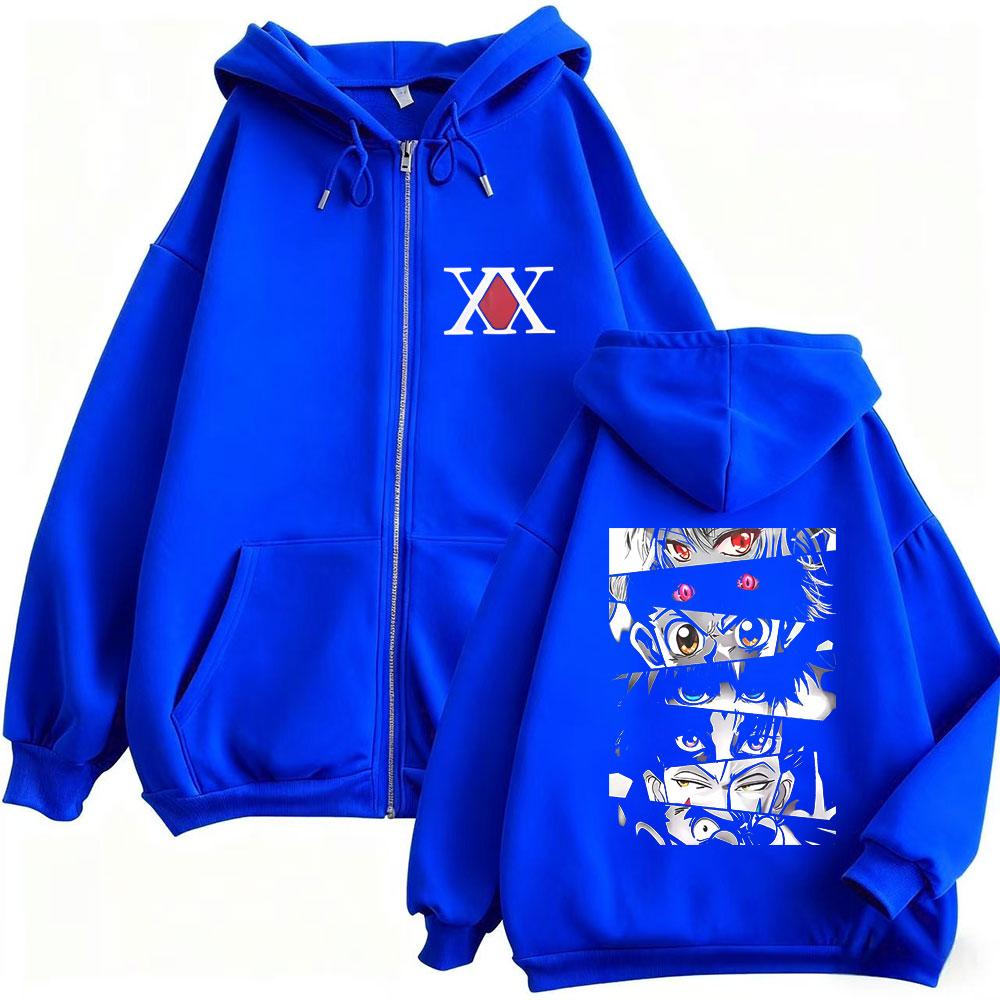 Felpa con cappuccio e zip Grafica Occhi Anime Uomo Donna Moda Manga Oversize Giacca con zip Unisex Casual Vintage