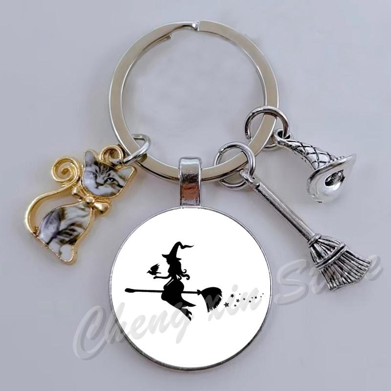 witch print print gothic glass cabochon halloween party wallet tote keychain best gift