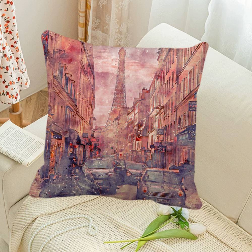 Paris Eiffel Tower Pillow Case Square Pillow Bedroom Sofa Leisure Comfort Cushion Car Home Decoration