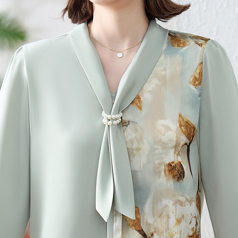 2025 Chic Chiffon Blouse for Middle-Aged & Elderly Women - Stylish Spring/Summer Base Layer Top