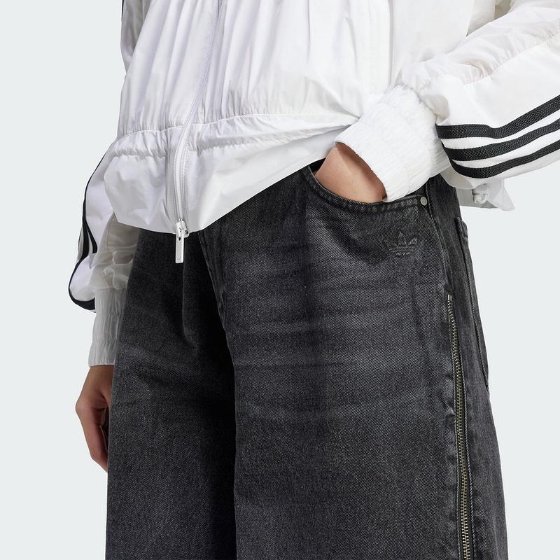 adidas Originals Zipper Washed Loose Denim Pants Women Bottoms Black JX9211