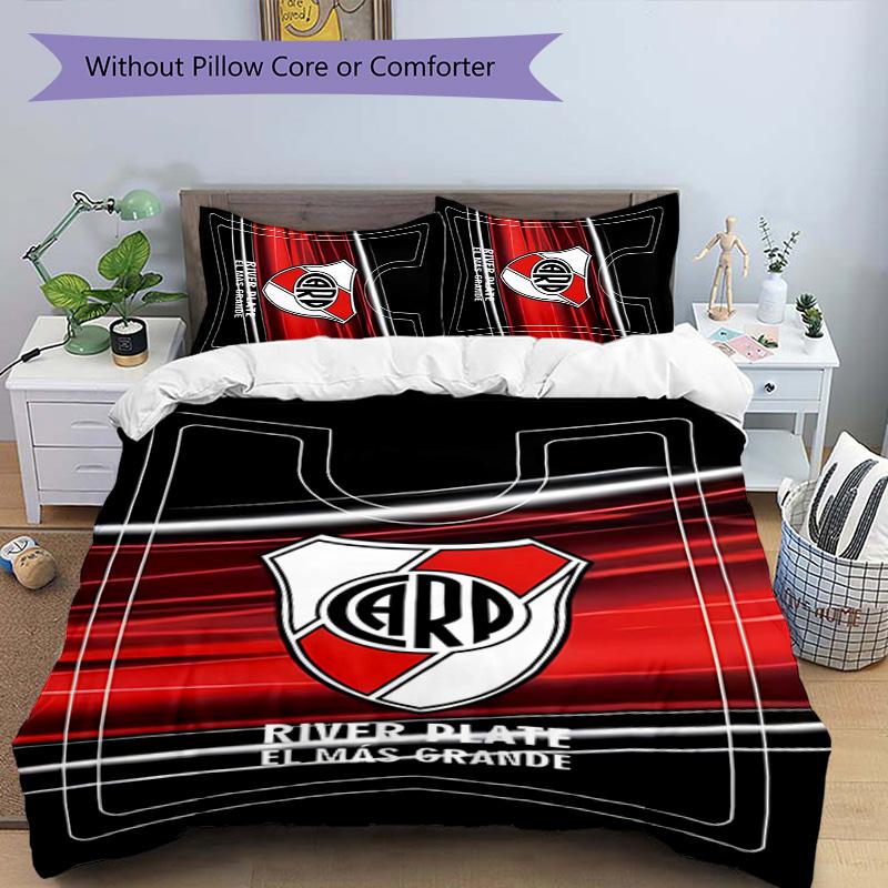 3pcs Club Atlético River Plate Pattern Bedding Set Duvet Cover Set Includes Duvet Cover &pillowcases,perfect All Season Bedroom Decoration&gift