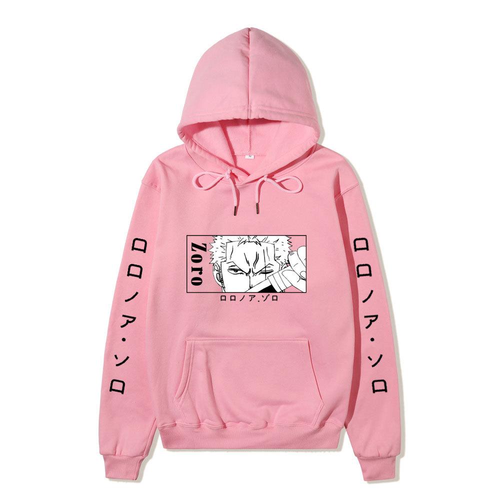 One Piece Hoodie, Roronoa Zoro Manga Graphic Japanese Letter Sleeve Print Pullover Sweatshirt Unisex Streetwear