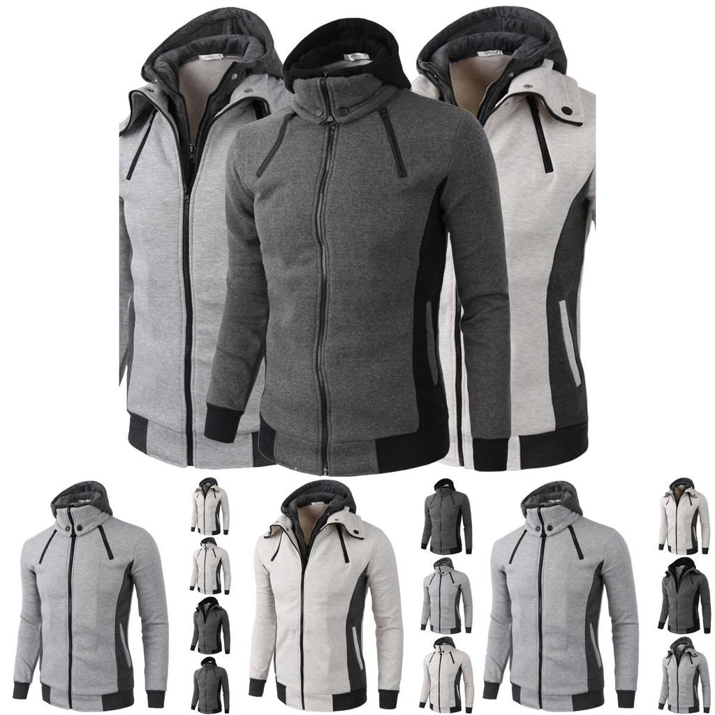 Stylish Mens Solid Color Hoodie With Zipper Closure And Cozy Side Pockets For Comfort