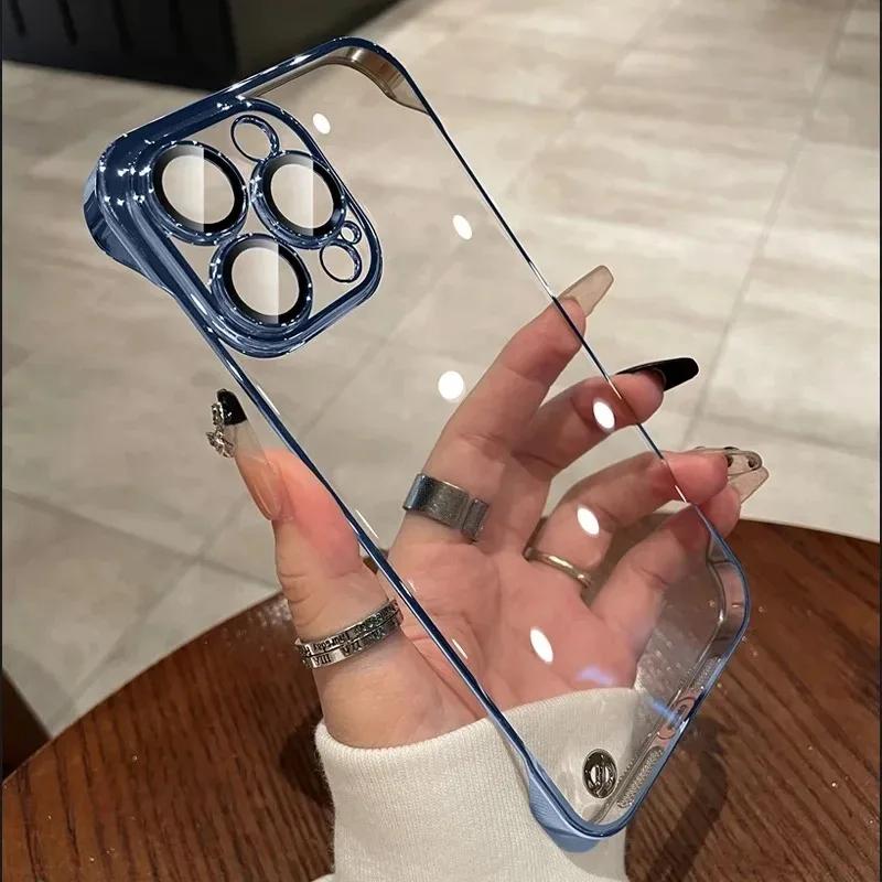 Luxury Plating Ultra Thin Clear Phone Case For iPhone 16 15 14 13 12 11 Pro Max 16 Plus Hard Shockproof Transparent Hard Cover