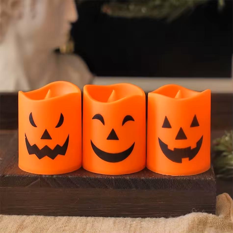 1-6PCS Halloween Pumpkin LED Electronic Candle Light Battery Powered Flameless Candles Home Decor Lamp Party Ornaments Props