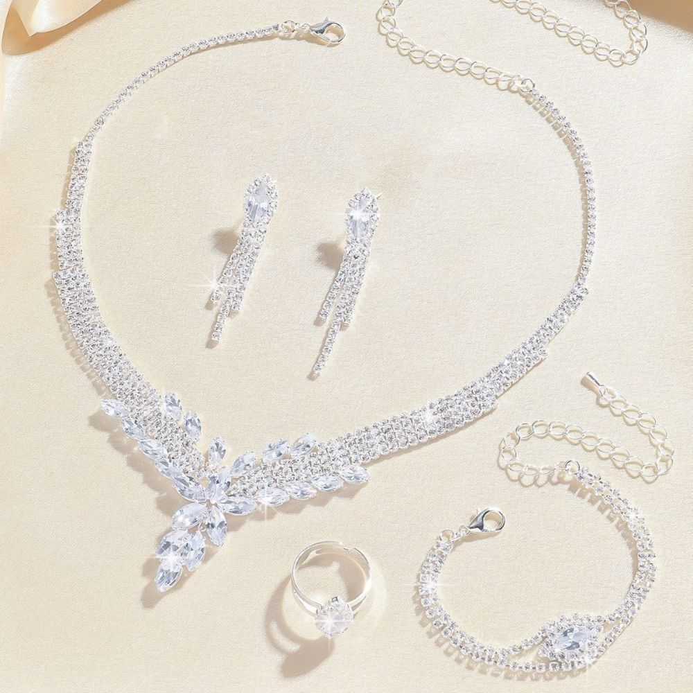 Zircon Bridal Jewelry Set Elegant Rhinestone Necklace Vintage Necklace Earring Set  Bridal