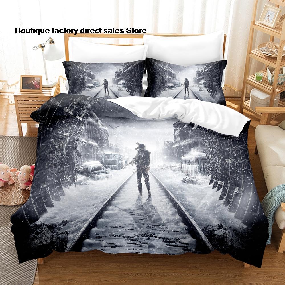 Video Game Print Duvet Cover All Sizes Customizable for Gamers Bedroom Twin Full Queen King Size Metro Exodus Bedding Set 3PCS