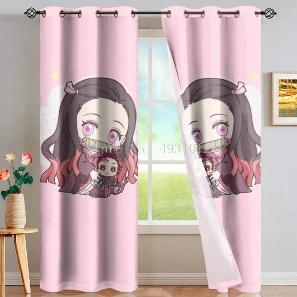 

Японские аниме-принты, аниме-шторы для обработки окон, оконные занавески для гостиной, спальни, жалюзи, детская комната, домашний декор W50xH130(CM)x2PCS-Grommet Top