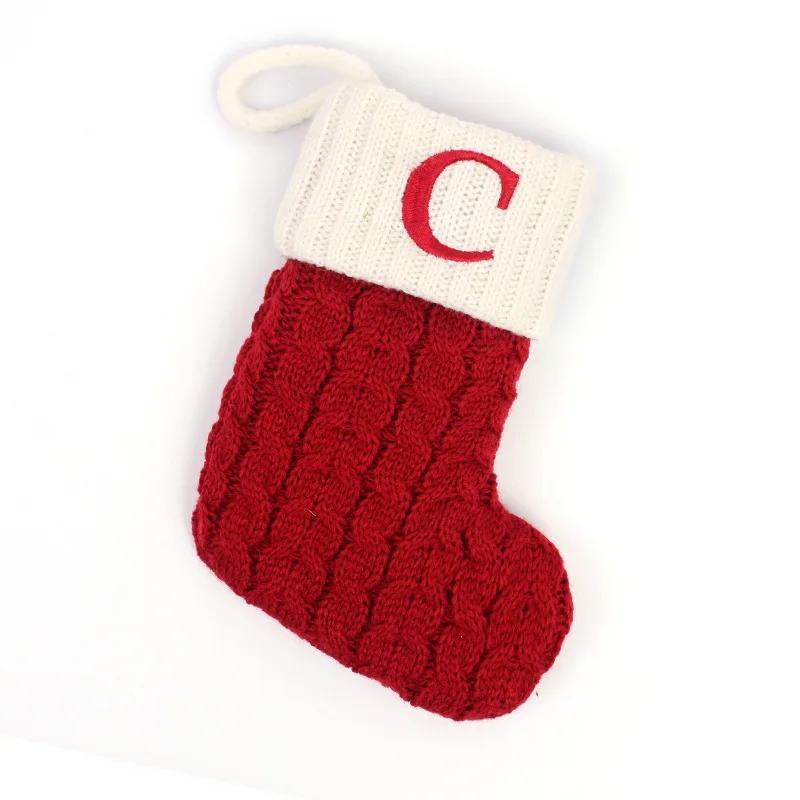 Calcetines Navideños Alphabet Letters Christmas Knitting Stocking Tree Pendant Decorations Christmas Socks Red Snowflake