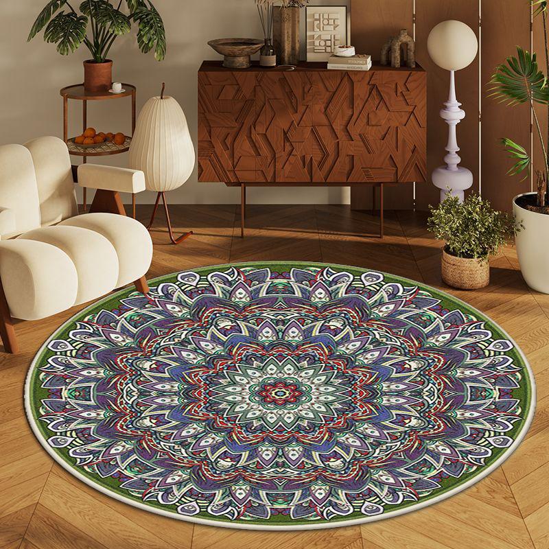 Black Persian Round Carpet for Living Room Bohemian Decoration Bedroom Non-slip Rug Lounge Study Lint-free Washable Chair Mat