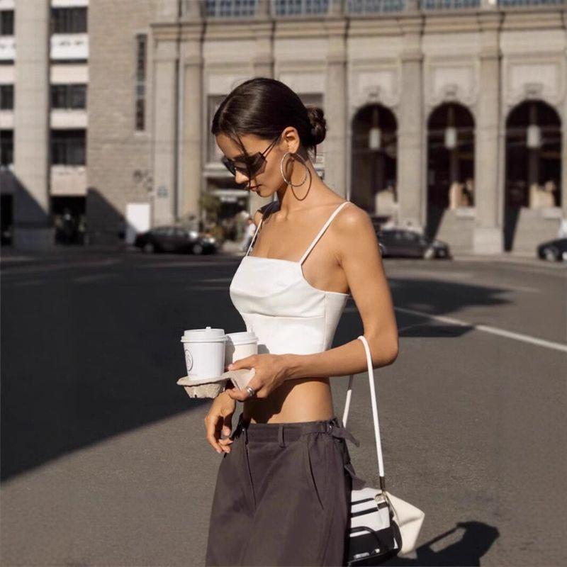 Sexy Satin Fishbone Tube Top 2024 Hot Girl Autumn Back-Tie Crop Top Waist-Cinching Pure Desire Camisole