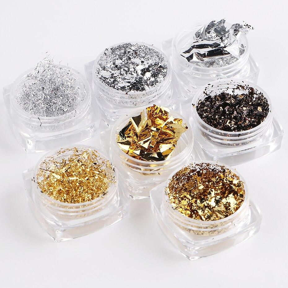 Xiaomi 7 Boxes Aluminum Nail Flakes Foils Set Gold Silver Irregular Paillette Nail Art Sequins Decorations Glitter Sticker for Manicure