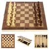 3 in 1 Chess Board Folding Wooden Portable Chess Game Board Wooden Chess Board for Adults(Chess + Checkers and Backgammon)
