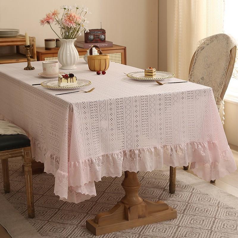 Elegant Nordic Vintage Lace Trim Tablecloth Dining Table Coffee Dustproof Heat Resistant Decorative Cover