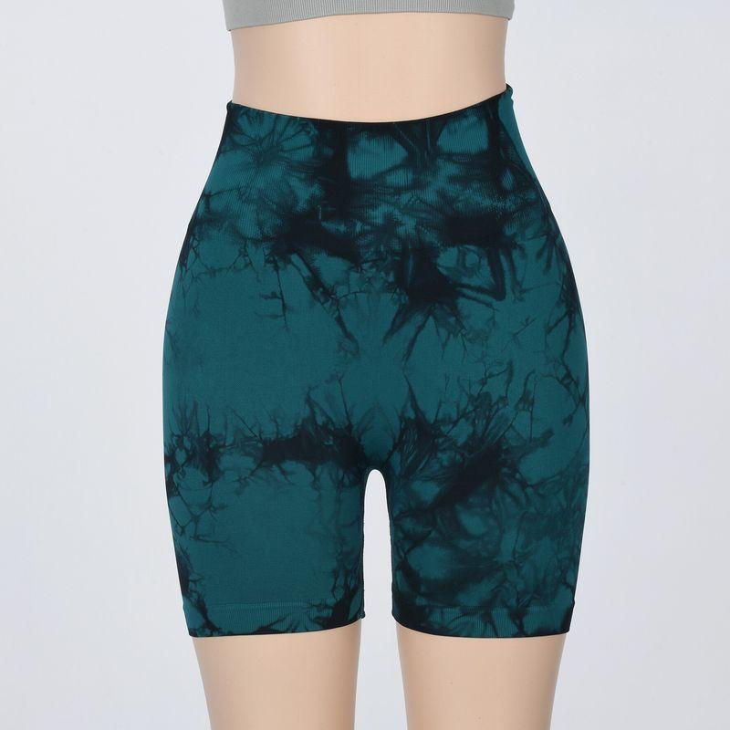 Summer New Arrival Fashion Tie-Dye Peach Yoga Shorts Women's High Waist Hip Raise Skinny Sports Running Three-Point Fitness Pants