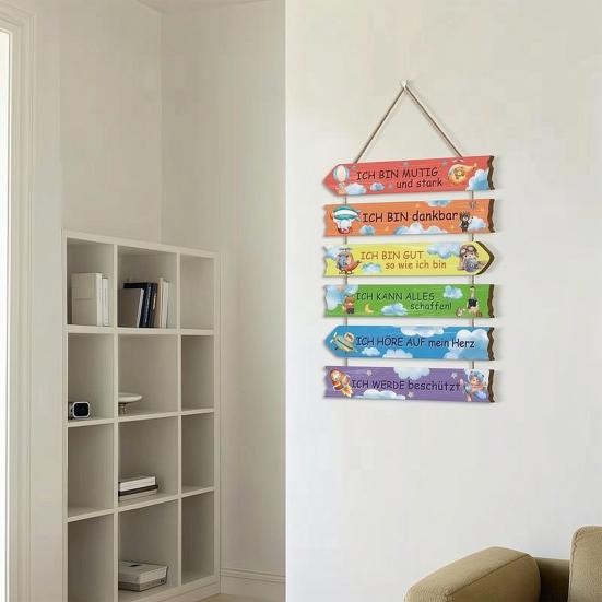 Children’s Room Wall Art, Inspirational Quotes Easy to Hang Wooden Panels with Airplanes Animals Positive Growth Decor for Kids’ Rooms Nursery