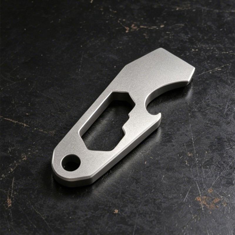 Key Holder Tool for Packages and Drink Bottles with a Single Metal Body and Carry Hole for Everyday Use on Key Hardware, a Pack, or a Belt