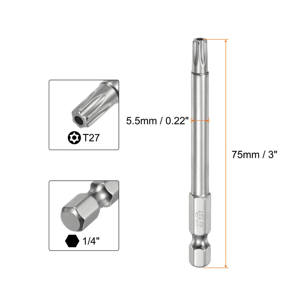 1/2pc Security Torx Bit 1/4" Hex Shank 3" Long T6/T7/T8/T9/T10/T15/T20/T25/T27/T30/T35/T40 Magnetic Screwdriver Torx Head w Hole