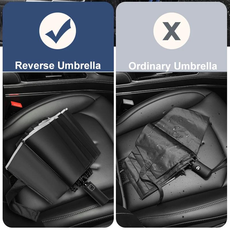 Parapluie pliable entièrement automatique pour homme et femme avec bande réfléchissante coupe-vent et UV