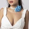 Vintage Imitation Pearl Floral Beaded Necklace, Handmade Chiffon Large Flower Collarbone Chain Collar