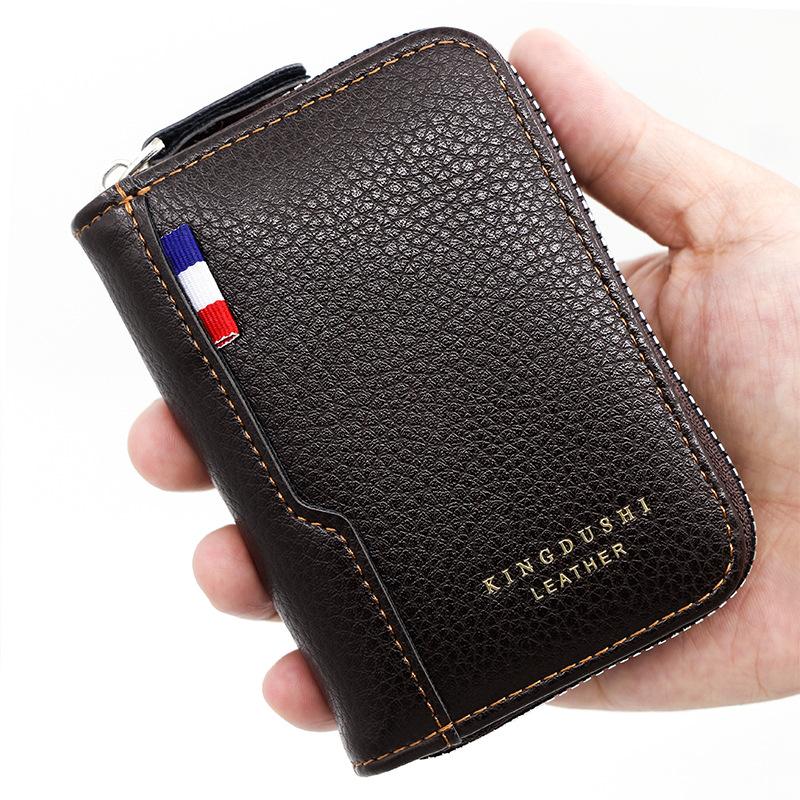 Деловой простой комбинированный кожаный матовый мужской короткий многофункциональный — фото 10