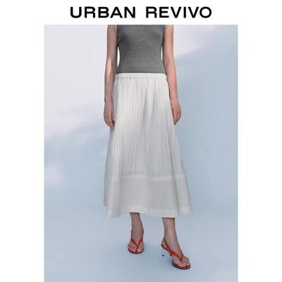 UR Women's A-Line Pleated Elastic Waist Midi Skirt