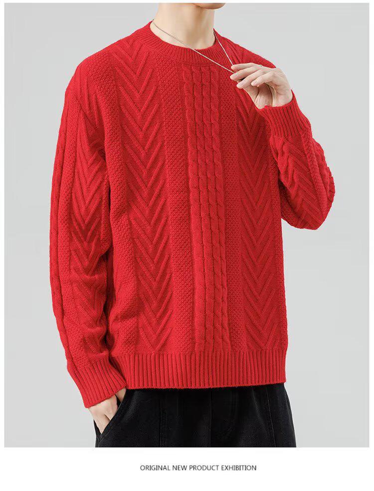 Men's Diamond Jacquard Alpaca Wool Crew Neck Sweater - Skin-Friendly Casual Pullover for Autumn and Winter