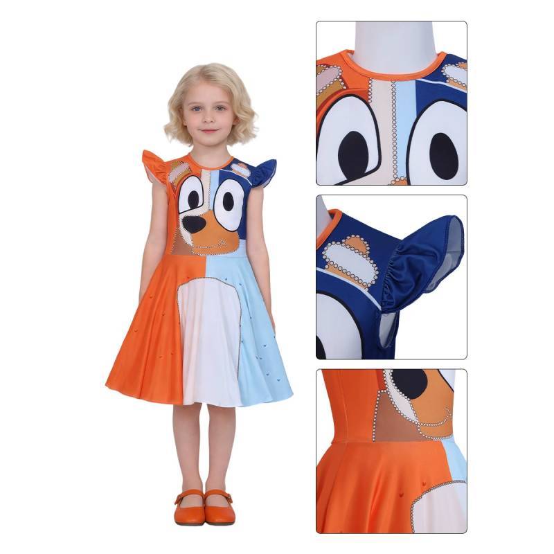 Bluey Girls Princess Dress With Printed Polyester For Childrens Party And Cosplay