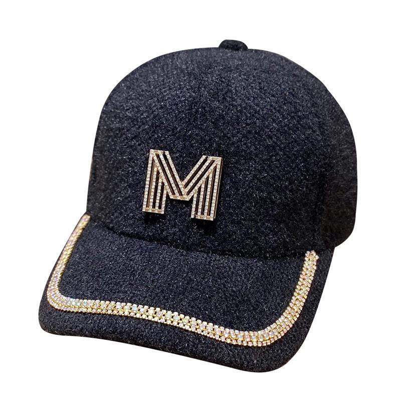 Hat Autumn and Winter, Suitable for Round Face Plush Rhinestone Baseball Cap Ins Trendy Brand Face Small Versatile Cap