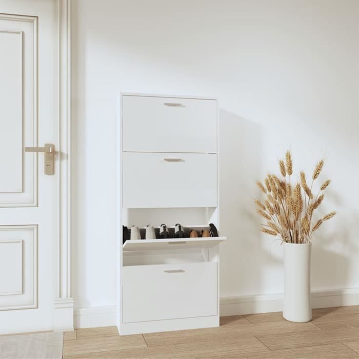 VidaXL Armoire à chaussure Blanc brillant 59x17x150 cm Bois ingénierie 342522