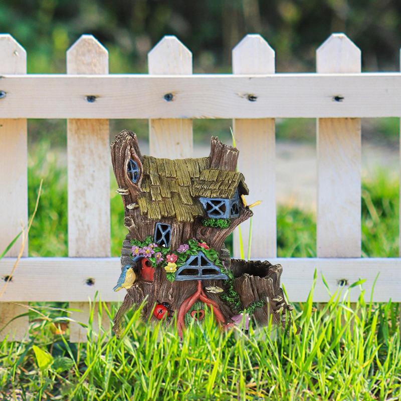 Miniature Fairy Gnome Door Figurines Wooden Art Sculpture Creative Garden Door Tree Statues Ornaments Home Window Decoration